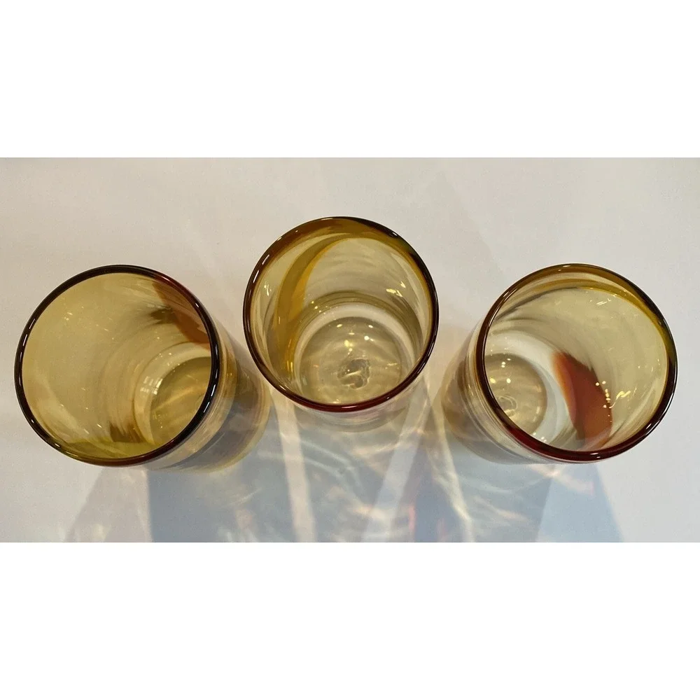 Handblown Glass Amber Glasses Orange and Red Set Of 3 6